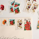 "Apples and Audubon Vintage Postage Set // Set of 5 // $1.41 in postage" - Postage Stamps in red by Flourish Fine Writing