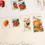 "Apples and Audubon Vintage Postage Set // Set of 5 // $1.41 in postage" - Postage Stamps in red by Flourish Fine Writing