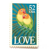 "Love Birds Postage Stamps | Love Series | Fischer’s Lovebirds | Tropical Wedding Stamps | Valentine | Vintage Unused USPS Postage 52c | Pack of 10" - Postage Stamps in green by Heritage Post House