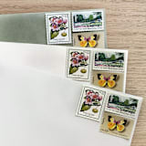 "51 cents . Pink apple blossom vintage postage stamps add-on . Set of 5" - Postage Stamps in green by Kristen Melchor