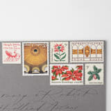 "Christmas in the City Vintage Postage Set // Set of 5 // UNUSED // Gold & Red // Sleigh" - Postage Stamps in red by Flourish Fine Writing