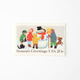 "20 Cent Season's Greetings Building a Snowman Postage Stamps // Set of 10 // UNUSED Vintage Stamps" - Postage Stamps in white by Flourish Fine Writing