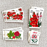 "Red Botanical Christmas Vintage Postage, 10 Sets" - Postage Stamps in red by Jennifer Kramer