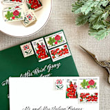 "Red Botanical Christmas Vintage Postage, 10 Sets" - Postage Stamps in red by Jennifer Kramer