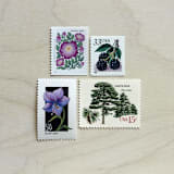 "$1.50 . Purple floral postage stamps . Set of 5" - Postage Stamps in purple by Kristen Melchor
