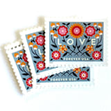 "Love 2022 Blue Background Floral Postage Stamps | Love Series | Folk Art Flowers | Wedding Stamps | Valentine | Unused USPS Forever Stamp | Pack of 10" - Postage Stamps in blue by Heritage Post House