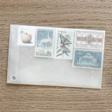 "81 cents . Gold and Blue vintage postage stamps . Set of 5" - Postage Stamps in gold by Kristen Melchor
