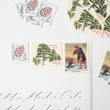 "Winter Holiday Postage Set // Set of 5 // UNUSED // Ice Fishing + Pines" - Postage Stamps in green by Flourish Fine Writing