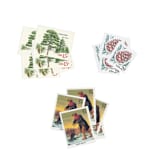 "Winter Holiday Postage Set // Set of 5 // UNUSED // Ice Fishing + Pines" - Postage Stamps in green by Flourish Fine Writing