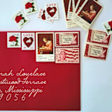 "Valentine's Day "Love Letter" Vintage Postage Set | 77 cents | Set of 5" - Postage Stamps in red by The Silver Stamps