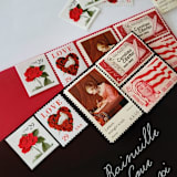 "Valentine's Day "Love Letter" Vintage Postage Set | 77 cents | Set of 5" - Postage Stamps in red by The Silver Stamps