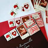 "Valentine's Day "Love Letter" Vintage Postage Set | 77 cents | Set of 5" - Postage Stamps in red by The Silver Stamps