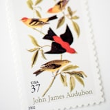 "37 Cent Gold and Red Bird Stamps // Audubon // Set of 10 // UNUSED Vintage postage" - Postage Stamps in red by Flourish Fine Writing