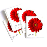 "Red Gerbera Daisy Postage Stamps | Beautiful Blooms Series | Red Flowers | Botanical | Wedding Stamps | Vintage Unused USPS Postage 41c | Pack of 10" - Postage Stamps in red by Heritage Post House