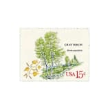 "15 Cent Gray Birch Tree Postage Stamps // Set of 10 // UNUSED Vintage Stamps" - Postage Stamps in green by Flourish Fine Writing