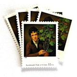 "Rembrandt Peale's "Rubens Peale with a Geranium" Postage Stamps | Four Centuries of American Art Series | Vintage Unused USPS Postage 32c | Pack of 10" - Postage Stamps in brown by Jennifer Kramer
