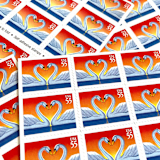 "Love Swans Postage Stamps | Love Series | Swan Couple | Heart | Wedding Stamps | Valentine | Vintage Unused USPS Postage 55c | Pack of 10" - Postage Stamps in orange by Heritage Post House