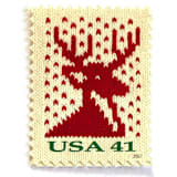 "Holiday Knits “Reindeer” Postage Stamps | Contemporary Christmas Series | Vintage Unused USPS Postage 41c | Pack of 10" - Postage Stamps in red by Jennifer Kramer