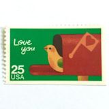 "Love You Postage Stamps | Bird in Mailbox | Special Occasions Series | Christmas Holiday Stamps | Wedding Stamps | Vintage Unused USPS Postage 25c | Pack of 10" - Postage Stamps in green by Heritage Post House