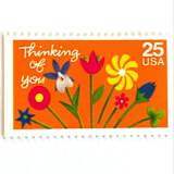 "Thinking of You Postage Stamps | Folk Art Flowers | Special Occasions Series | Valentine's Day | Wedding Stamps | Vintage Unused USPS Postage 25c | Pack of 10" - Postage Stamps in orange by Heritage Post House