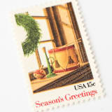 "15 Cent Christmas Wreath & Toys Postage Stamps // Set of 10 // UNUSED Vintage Stamps" - Postage Stamps in green by Flourish Fine Writing