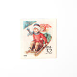 "32 Cent Children Sledding Postage // Set of 10 // UNUSED Holiday Postage" - Postage Stamps in red by Flourish Fine Writing