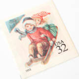 "32 Cent Children Sledding Postage // Set of 10 // UNUSED Holiday Postage" - Postage Stamps in red by Flourish Fine Writing