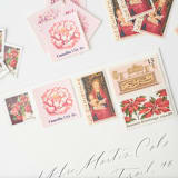 "Pink and Red Camellias Holiday Postage Set // Set of 5 // 2 ounce rate // UNUSED" - Postage Stamps in pink by Flourish Fine Writing