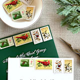 "Gold Botanical Holiday Vintage Postage, 10 Sets" - Postage Stamps in gold by Jennifer Kramer