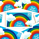 "Best Wishes Postage Stamps | Rainbow & Clouds | Special Occasions Series | Wedding Stamps | Vintage Unused USPS Postage 25c | Pack of 10" - Postage Stamps in blue by Heritage Post House