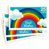 "Best Wishes Postage Stamps | Rainbow & Clouds | Special Occasions Series | Wedding Stamps | Vintage Unused USPS Postage 25c | Pack of 10" - Postage Stamps in blue by Heritage Post House