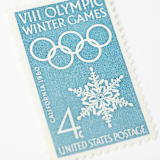 "4 Cent Olympic Winter Games // Set of 10 // UNUSED Vintage Stamps" - Postage Stamps in blue by Flourish Fine Writing