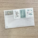"77 cents . Floral vintage postage stamps . Set of 5" - Postage Stamps in green by Kristen Melchor
