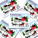 ""Sleigh and Village Scene" Postage Stamps | Contemporary Christmas Series | Unused USPS Postage 25c | Pack of 20" - Postage Stamps in multicolor by Heritage Post House