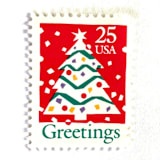 ""Christmas Tree and Greetings" Postage Stamps | Contemporary Christmas Series | Unused USPS Postage 25c | Pack of 10" - Postage Stamps in red by Heritage Post House