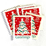 ""Christmas Tree and Greetings" Postage Stamps | Contemporary Christmas Series | Unused USPS Postage 25c | Pack of 10" - Postage Stamps in red by Heritage Post House