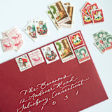 "A Vintage Christmas Postage Set // Set of 5 // $.86 per set" - Postage Stamps in red by Flourish Fine Writing