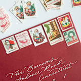 "A Vintage Christmas Postage Set // Set of 5 // $.86 per set" - Postage Stamps in red by Flourish Fine Writing