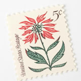 "5 Cent Christmas Poinsettia Postage Stamps // Set of 10 // UNUSED Vintage Stamps" - Postage Stamps in red by Flourish Fine Writing