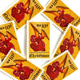 ""Angel Altarpiece" Postage Stamps | Traditional Christmas Series | Unused USPS Postage 10c | Pack of 20" - Postage Stamps in red by Jennifer Kramer