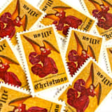 ""Angel Altarpiece" Postage Stamps | Traditional Christmas Series | Unused USPS Postage 10c | Pack of 20" - Postage Stamps in red by Jennifer Kramer