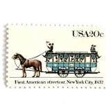 ""First American, 1832" New York City Postage Stamps | John Mason Streetcar | Unused USPS Postage 20c | Pack of 10" - Postage Stamps in blue by Heritage Post House