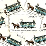 ""First American, 1832" New York City Postage Stamps | John Mason Streetcar | Unused USPS Postage 20c | Pack of 10" - Postage Stamps in blue by Heritage Post House