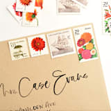 "Fall Botanical and Pushcart Vintage Postage Set // Set of 5 // $1.195 in postage per set" - Postage Stamps in orange by Flourish Fine Writing