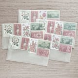 "75 cents . Red & Green Vintage Postage Stamps . Set of 5" - Postage Stamps in red by Kristen Melchor