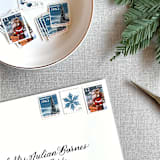"Christmas Blue Santa Vintage Postage, 10 Sets" - Postage Stamps in blue by Jennifer Kramer