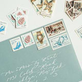 "Shades of Blue Vintage Holiday Postage Set- Nature themed // Set of 5" - Postage Stamps in blue by Flourish Fine Writing