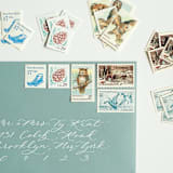 "Shades of Blue Vintage Holiday Postage Set- Nature themed // Set of 5" - Postage Stamps in blue by Flourish Fine Writing