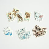 "Shades of Blue Vintage Holiday Postage Set- Nature themed // Set of 5" - Postage Stamps in blue by Flourish Fine Writing