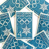 ""VIII Olympic Winter Games" Postage Stamps | Unused USPS Postage 4c | Pack of 20" - Postage Stamps in blue by Jennifer Kramer